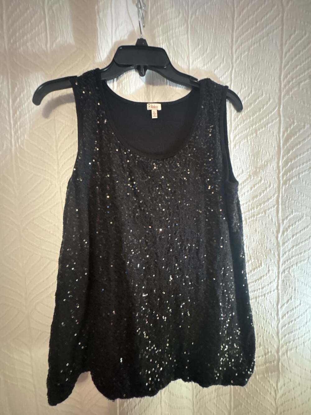 Reba Black Sequin Sleeveless Tank Top Size L